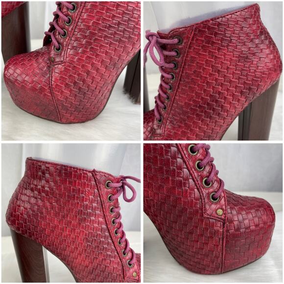 Vintage Brand Dark Red Faux Leather Platform High Heel Ankle Boots Size 6 - Picture 12 of 16